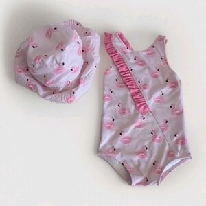 Monica and Andy Baby Girl One Piece Swimsuit 9-12 Months Sleeveless & Hat UPF 50